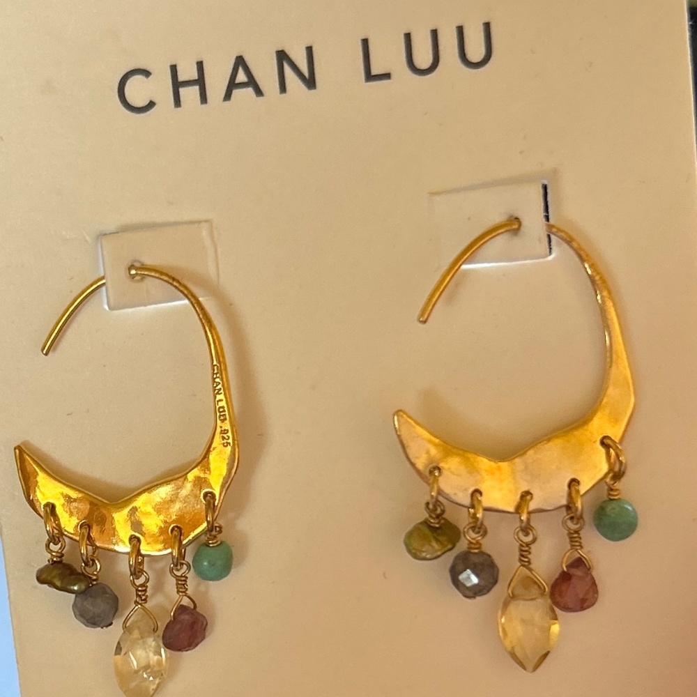 CHAN LUU CRESCENT MULTI MIX GOLD HOOP EARRINGS